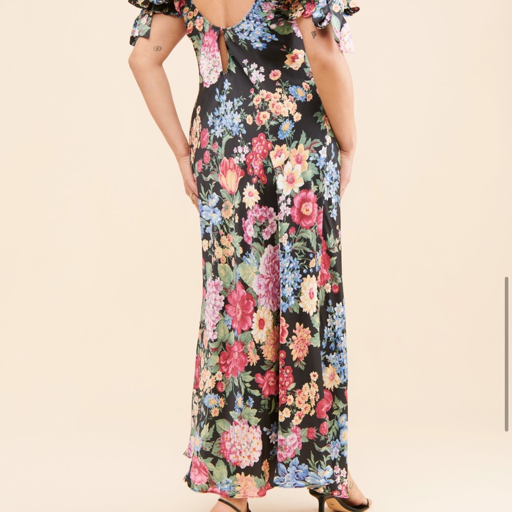 Selkie Floral Poet Slip Dress - Black, Pink, Blue, Green, Silk - Picture 5 of 8